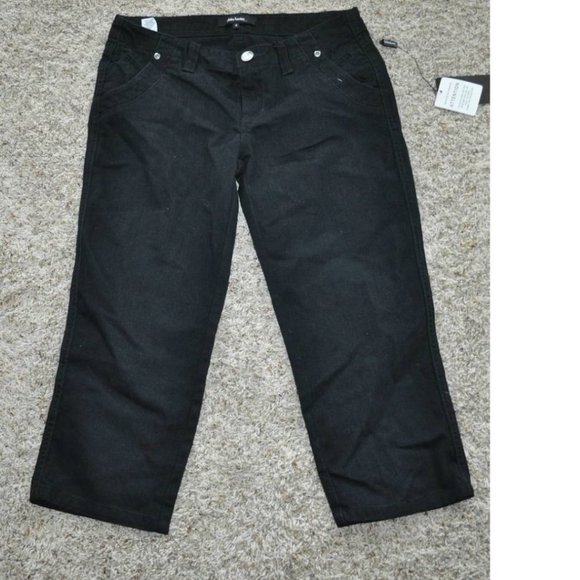 Womens Denim Capris Black sz 4 Pants Hemmed Cuffs Jeans 4 Pocket Daisy Fuentes - Picture 1 of 5